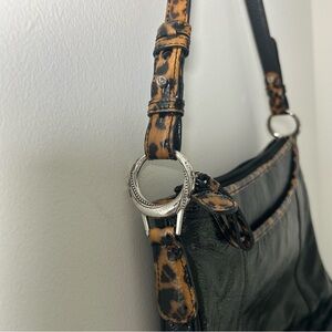 BRIGHTON RENALEE Black Patent Leather Leopard Handbag Purse vintage